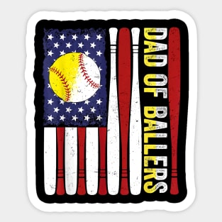 Dad Of Ballers Baseball Softball American Flag Fathers Day Sticker